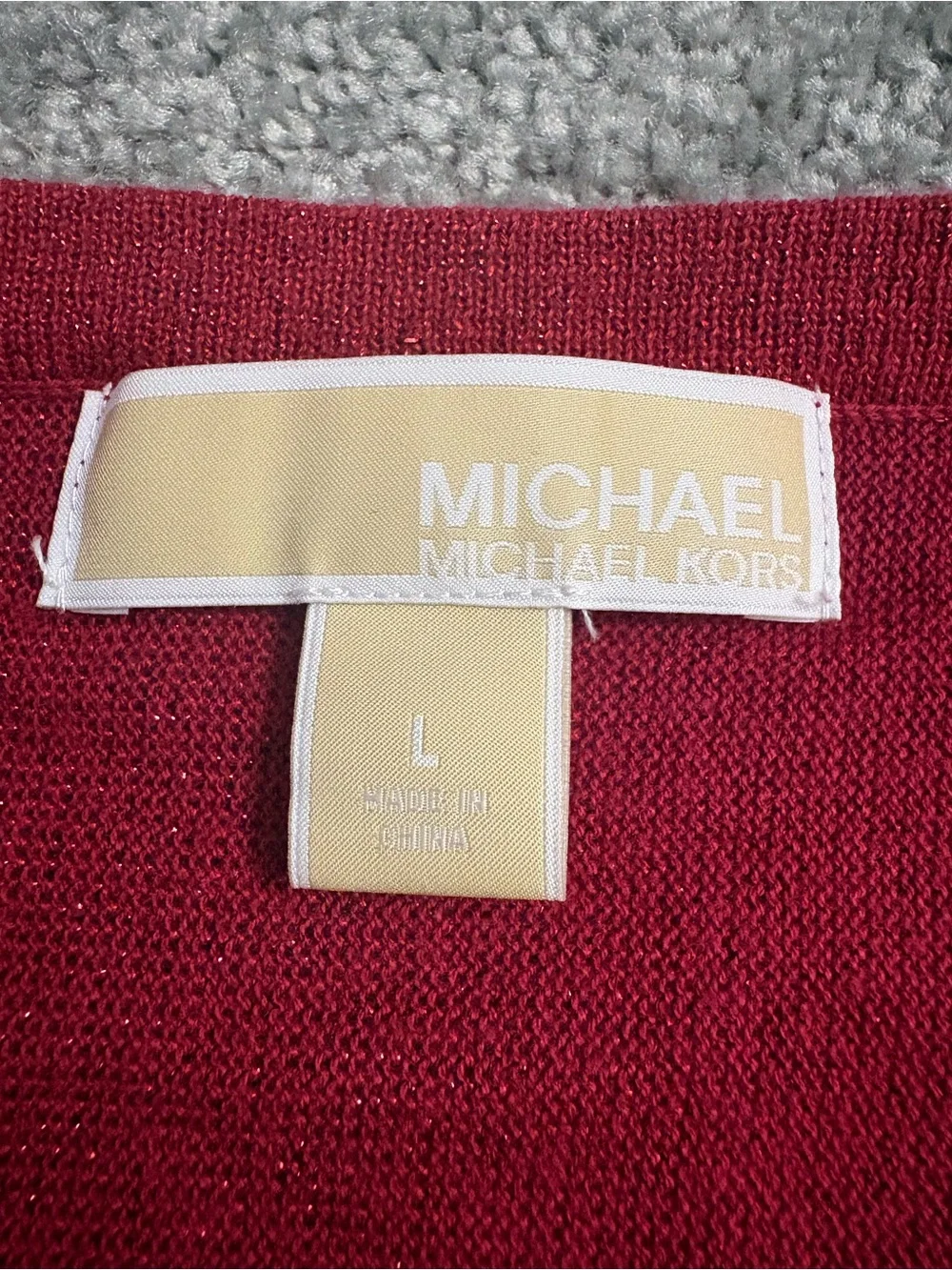 Michael Kors Draped Cowl Neck Glittered Sweater - Red